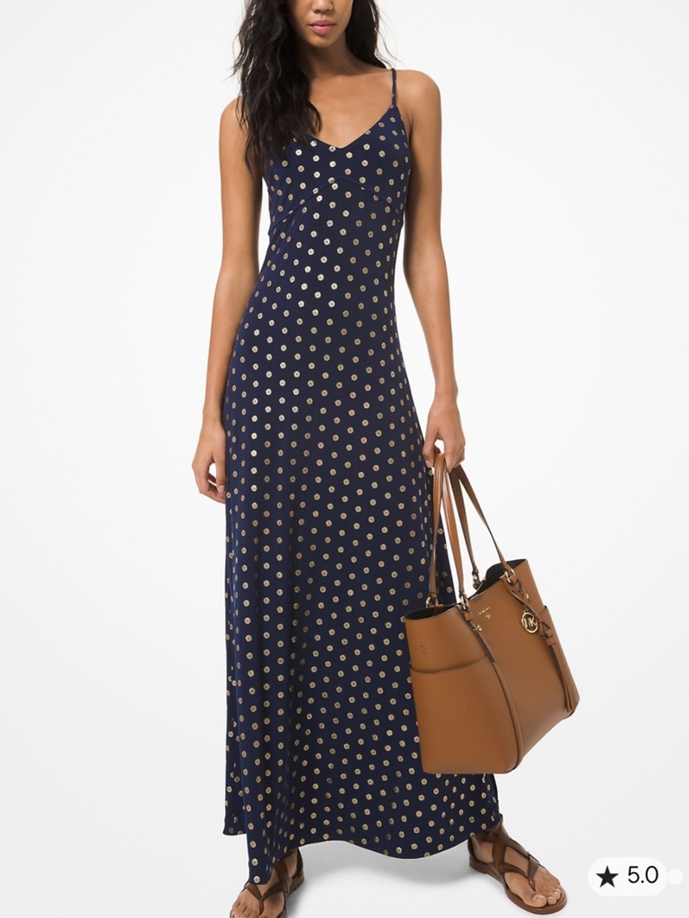 MICHAEL Michael Kors Maxi Dress True Navy Gold Polka Dot XS Adjustable Straps
